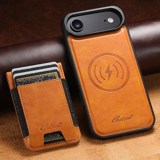 For iPhone 17 Air Suteni H17 Oil Eax Leather MagSafe Detachable Wallet Phone Case(Khaki) - iPhone 17 Air Cases by Suteni | Online Shopping UK | buy2fix