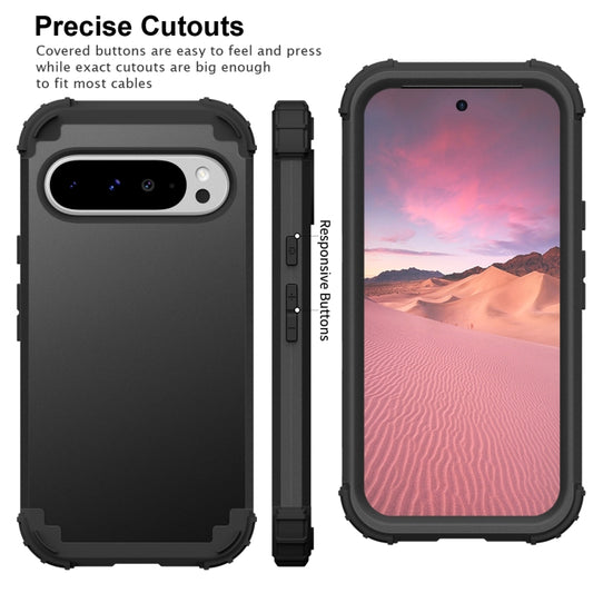 For Google Pixel 9 Pro XL 3 in 1 Silicone Hybrid PC Shockproof Phone Case(Black) by buy2fix