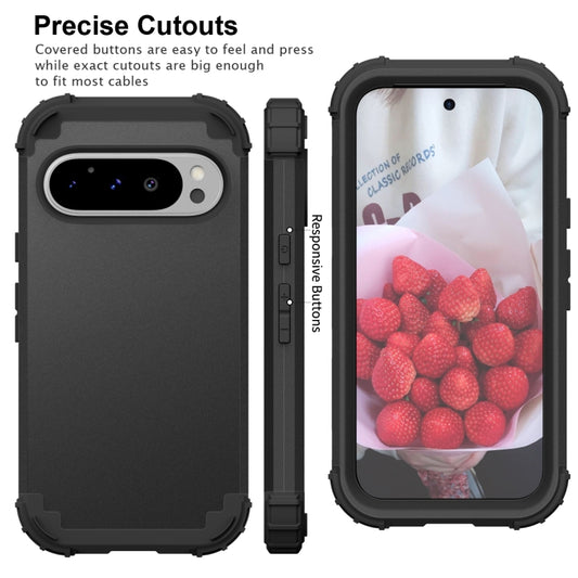 For Google Pixel 9 Pro 3 in 1 Silicone Hybrid PC Shockproof Phone Case(Black) by buy2fix