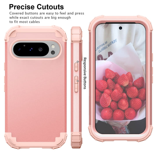 For Google Pixel 9 Pro 3 in 1 Silicone Hybrid PC Shockproof Phone Case(Rose Gold) by buy2fix