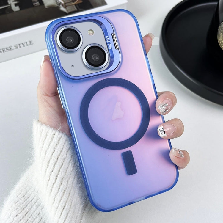 For iPhone 15 Lens Holder MagSafe PC Hybrid TPU Phone Case(Blue) - iPhone 15 Cases by buy2fix | Online Shopping UK | buy2fix