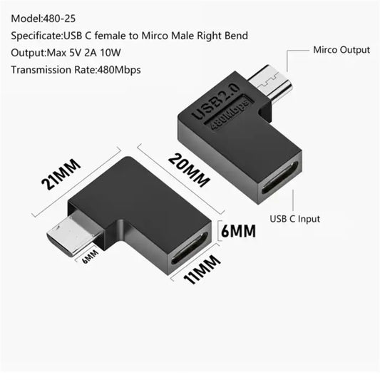 Type-C Female to Micro USB Male Adapter Data Charging Transmission, Specification:Type-C Female to Micro Male Right Bend by buy2fix