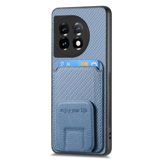 For OnePlus 12 5G Carbon Fiber Card Bag Fold Stand Phone Case(Blue) by buy2fix