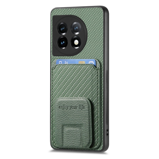 For OnePlus 12 5G Carbon Fiber Card Bag Fold Stand Phone Case(Green) by buy2fix