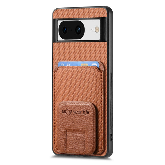 For Google Pixel 6 Carbon Fiber Card Bag Fold Stand Phone Case(Brown) by buy2fix