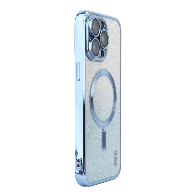 For iPhone 14 Pro ENKAY Hat-Prince Magnetic Glitter Plated Shockproof Phone Case with Lens Film(Blue) - iPhone 14 Pro Cases by ENKAY | Online Shopping UK | buy2fix
