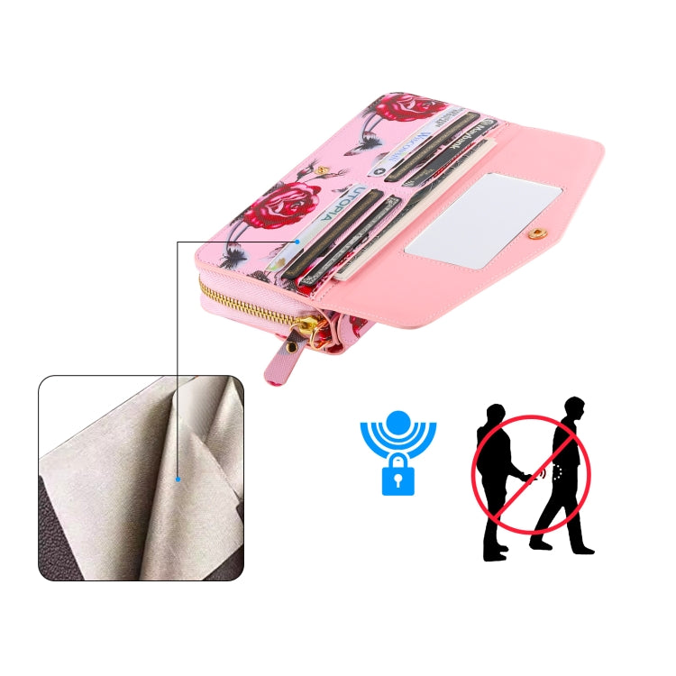 For Samsung Galaxy S22 5G Flower Multi-functional Crossbody Zipper Wallet Leather Phone Case(Pink) - Galaxy S22 5G Cases by buy2fix | Online Shopping UK | buy2fix