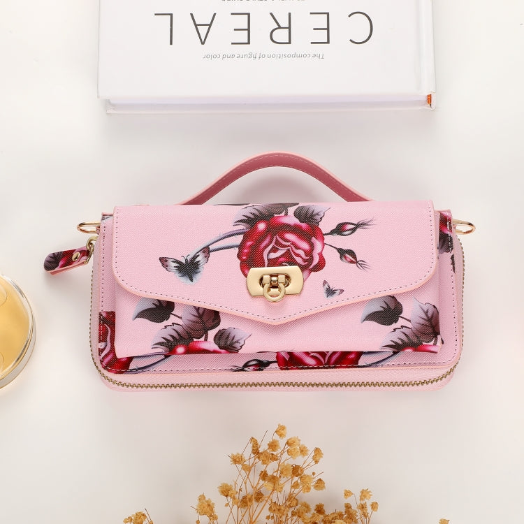 For Samsung Galaxy S22 5G Flower Multi-functional Crossbody Zipper Wallet Leather Phone Case(Pink) - Galaxy S22 5G Cases by buy2fix | Online Shopping UK | buy2fix