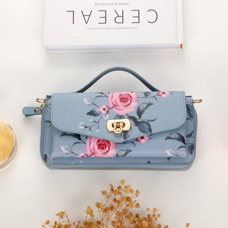 For Samsung Galaxy S22 5G Flower Multi-functional Crossbody Zipper Wallet Leather Phone Case(Blue) - Galaxy S22 5G Cases by buy2fix | Online Shopping UK | buy2fix