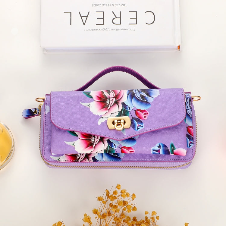 For Samsung Galaxy S22 5G Flower Multi-functional Crossbody Zipper Wallet Leather Phone Case(Purple) - Galaxy S22 5G Cases by buy2fix | Online Shopping UK | buy2fix