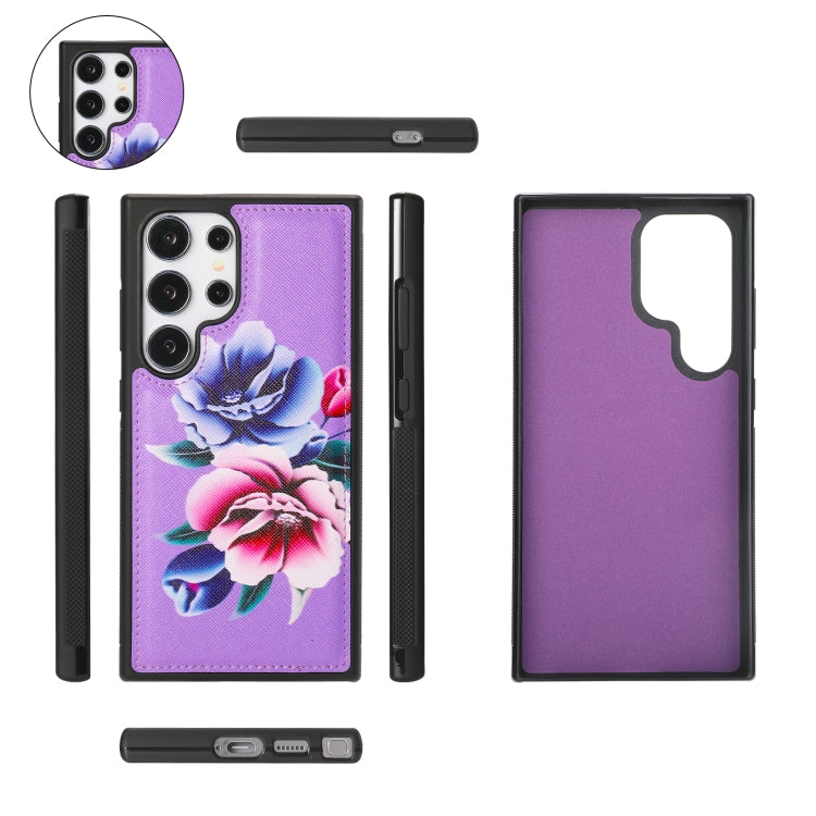 For Samsung Galaxy S24 5G Flower Multi-functional Crossbody Zipper Wallet Leather Phone Case(Purple) - Galaxy S24 5G Cases by buy2fix | Online Shopping UK | buy2fix