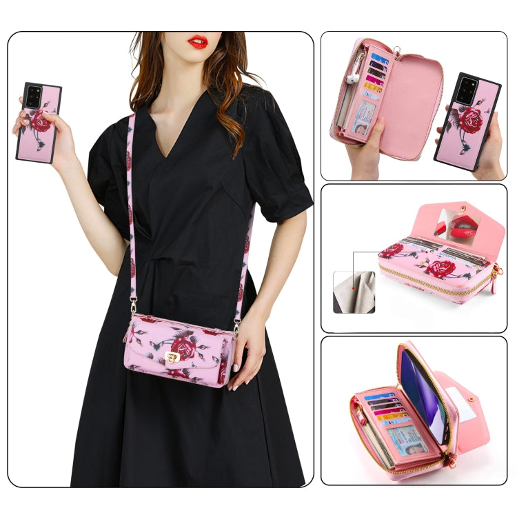 For Samsung Galaxy Note20 Ultra Flower Multi-functional Crossbody Zipper Wallet Leather Phone Case(Pink) - Galaxy Note20 Ultra Cases by buy2fix | Online Shopping UK | buy2fix