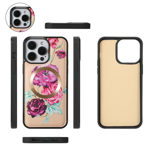 For iPhone 15 Flower Multi-functional Crossbody Zipper Wallet MagSafe Leather Phone Case(Yellow) - iPhone 15 Cases by buy2fix | Online Shopping UK | buy2fix