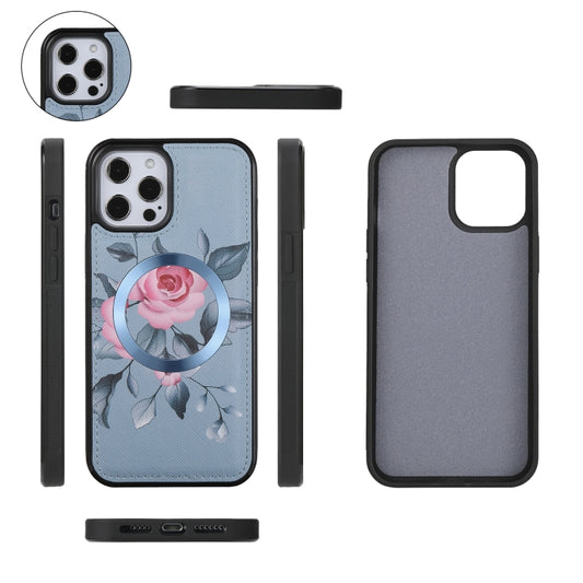 For iPhone 12 Pro Max Flower Multi-functional Crossbody Zipper Wallet MagSafe Leather Phone Case(Blue) - iPhone 12 Pro Max Cases by buy2fix | Online Shopping UK | buy2fix