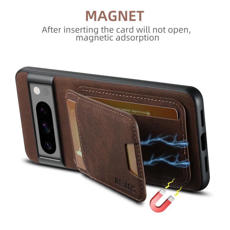 For Google Pixel 10 Pro Suteni H02 Litchi Leather Card Wallet Stand Back Phone Case(Brown) - Google Cases by Suteni | Online Shopping UK | buy2fix
