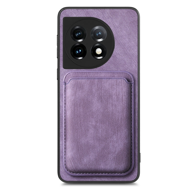 For OnePlus 12 5G Retro Leather Card Bag Magnetic Phone Case(Purple) - OnePlus Cases by buy2fix | Online Shopping UK | buy2fix