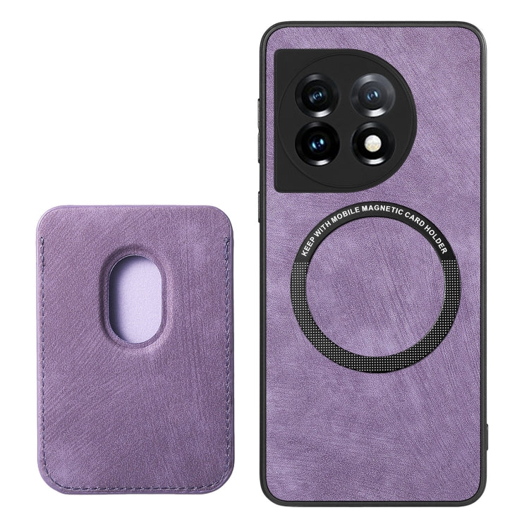 For OnePlus 12 5G Retro Leather Card Bag Magnetic Phone Case(Purple) - OnePlus Cases by buy2fix | Online Shopping UK | buy2fix