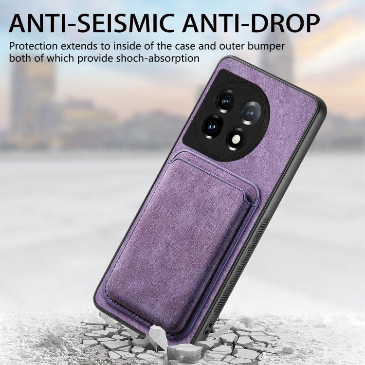 For OnePlus 12 5G Retro Leather Card Bag Magnetic Phone Case(Purple) - OnePlus Cases by buy2fix | Online Shopping UK | buy2fix
