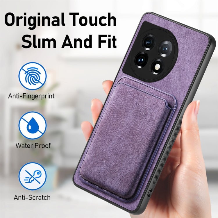 For OnePlus 12 5G Retro Leather Card Bag Magnetic Phone Case(Purple) - OnePlus Cases by buy2fix | Online Shopping UK | buy2fix