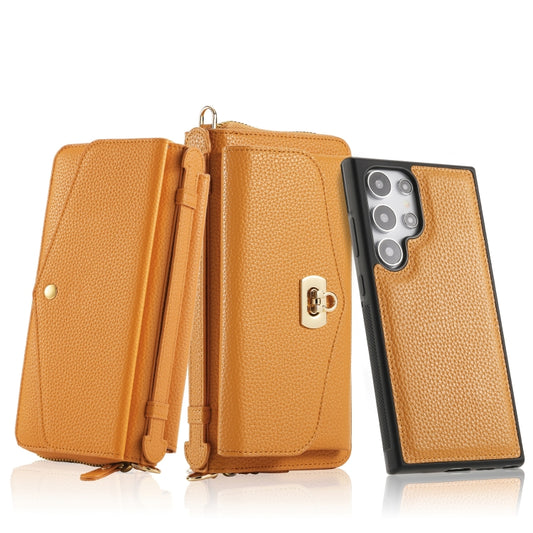 For Samsung Galaxy S24 Ultra 5G Crossbody Multi-functional Zipper Wallet Litchi Leather Phone Case(Orange) - Galaxy S24 Ultra 5G Cases by buy2fix | Online Shopping UK | buy2fix