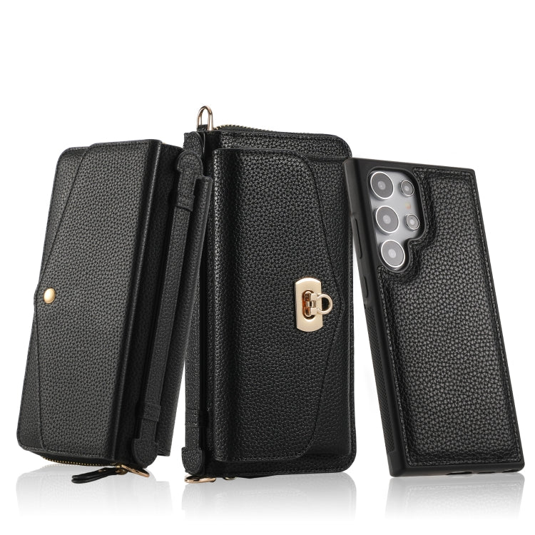 For Samsung Galaxy S24+ 5G Crossbody Multi-functional Zipper Wallet Litchi Leather Phone Case(Black) - Galaxy S24+ 5G Cases by buy2fix | Online Shopping UK | buy2fix