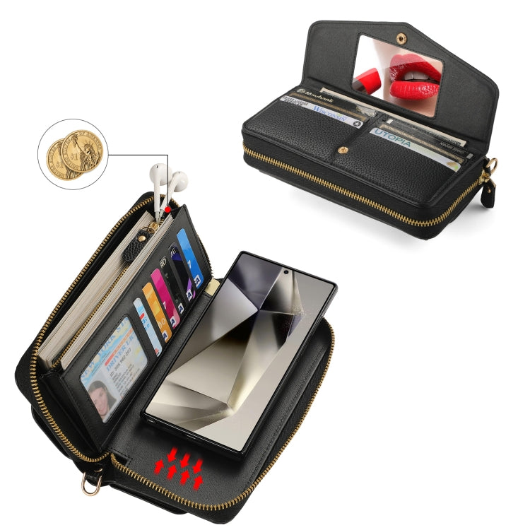 For Samsung Galaxy S24+ 5G Crossbody Multi-functional Zipper Wallet Litchi Leather Phone Case(Black) - Galaxy S24+ 5G Cases by buy2fix | Online Shopping UK | buy2fix