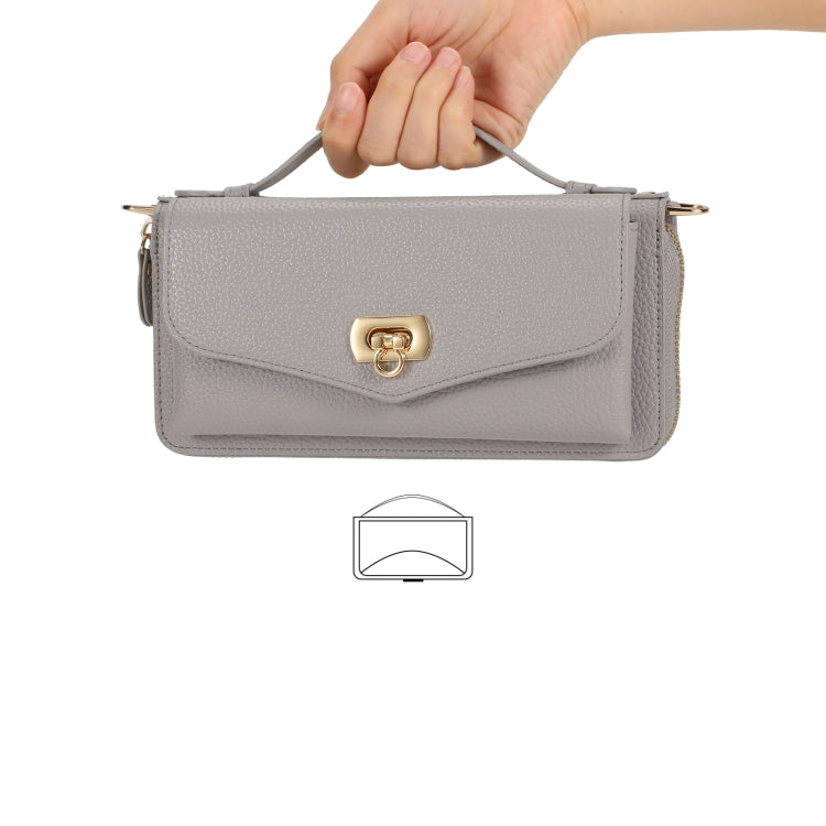 For Samsung Galaxy S24+ 5G Crossbody Multi-functional Zipper Wallet Litchi Leather Phone Case(Grey) - Galaxy S24+ 5G Cases by buy2fix | Online Shopping UK | buy2fix