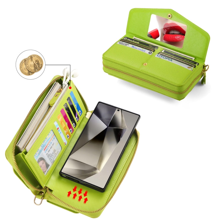 For Samsung Galaxy S24+ 5G Crossbody Multi-functional Zipper Wallet Litchi Leather Phone Case(Green) - Galaxy S24+ 5G Cases by buy2fix | Online Shopping UK | buy2fix