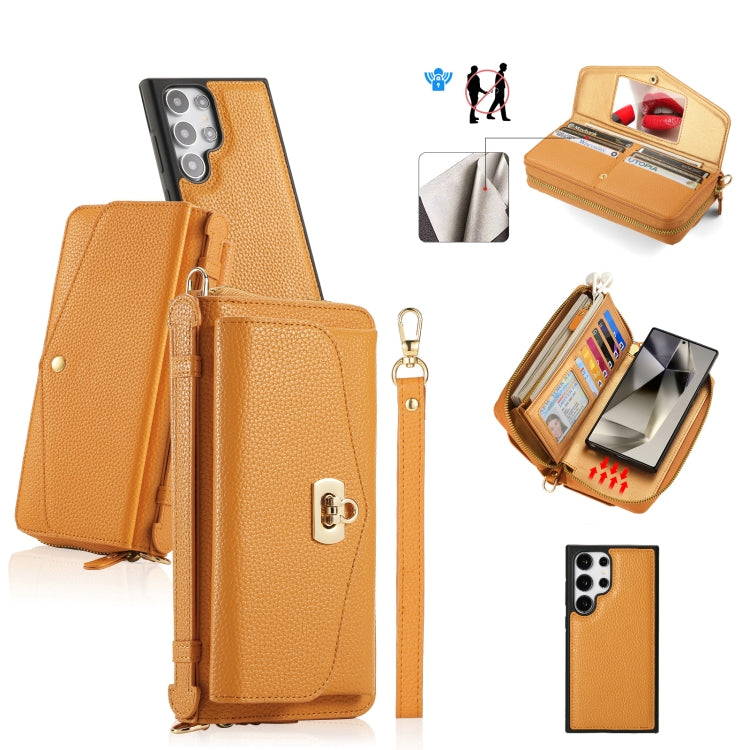 For Samsung Galaxy S24 5G Crossbody Multi-functional Zipper Wallet Litchi Leather Phone Case(Orange) - Galaxy S24 5G Cases by buy2fix | Online Shopping UK | buy2fix