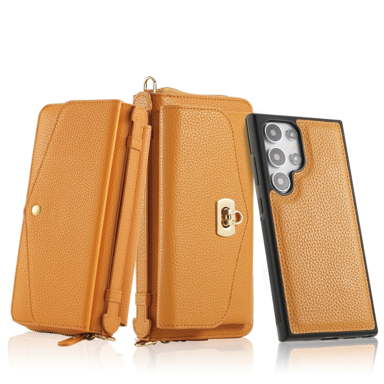 For Samsung Galaxy S24 5G Crossbody Multi-functional Zipper Wallet Litchi Leather Phone Case(Orange) - Galaxy S24 5G Cases by buy2fix | Online Shopping UK | buy2fix