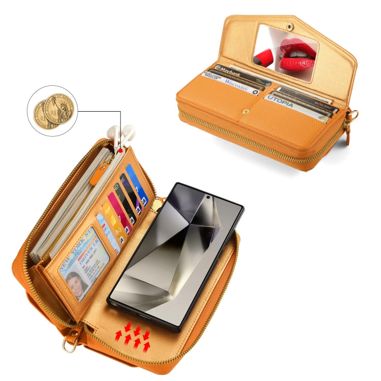 For Samsung Galaxy S24 5G Crossbody Multi-functional Zipper Wallet Litchi Leather Phone Case(Orange) - Galaxy S24 5G Cases by buy2fix | Online Shopping UK | buy2fix