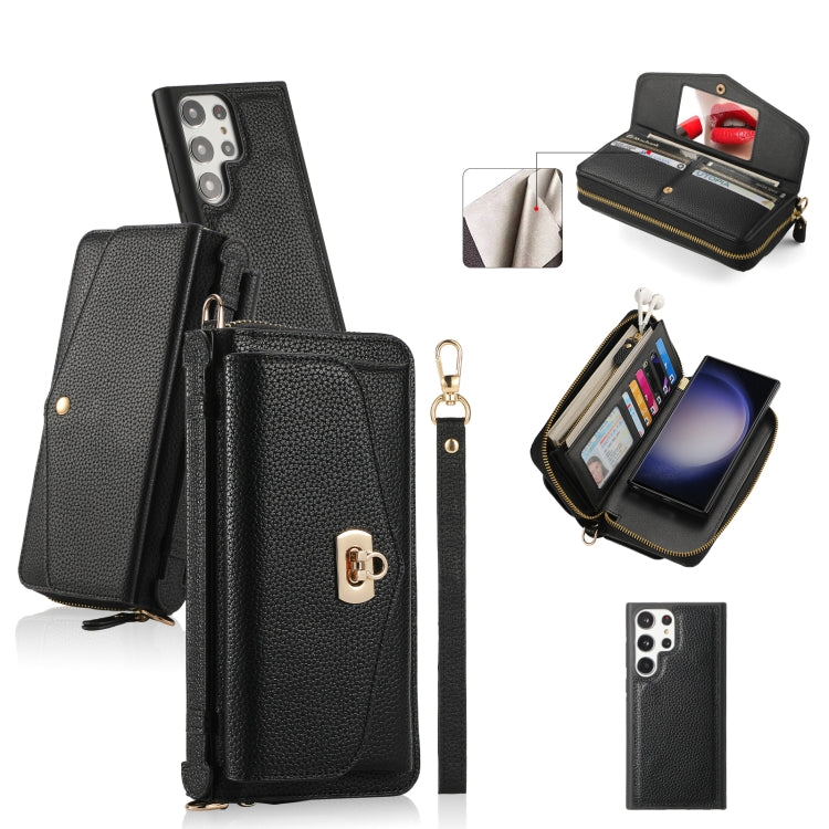 For Samsung Galaxy S23+ 5G Crossbody Multi-functional Zipper Wallet Litchi Leather Phone Case(Black) - Galaxy S23+ 5G Cases by buy2fix | Online Shopping UK | buy2fix