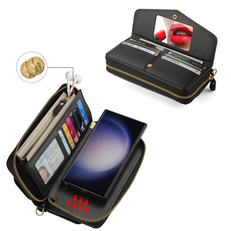 For Samsung Galaxy S23 5G Crossbody Multi-functional Zipper Wallet Litchi Leather Phone Case(Black) - Galaxy S23 5G Cases by buy2fix | Online Shopping UK | buy2fix