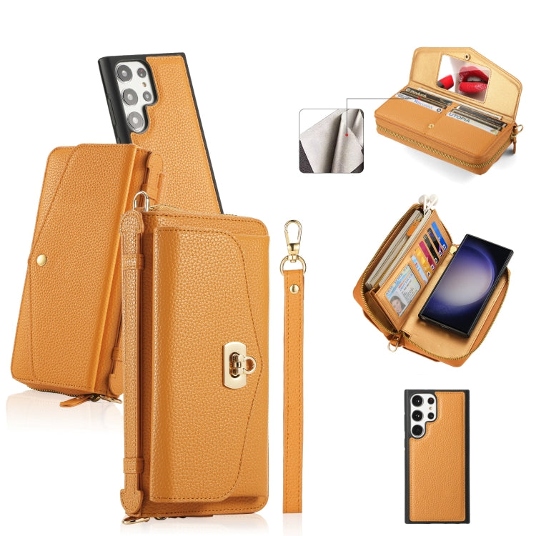 For Samsung Galaxy S23 5G Crossbody Multi-functional Zipper Wallet Litchi Leather Phone Case(Orange) - Galaxy S23 5G Cases by buy2fix | Online Shopping UK | buy2fix