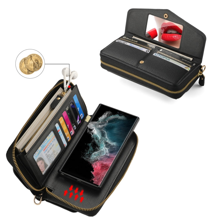 For Samsung Galaxy S22+ 5G Crossbody Multi-functional Zipper Wallet Litchi Leather Phone Case(Black) - Galaxy S22 5G Cases by buy2fix | Online Shopping UK | buy2fix