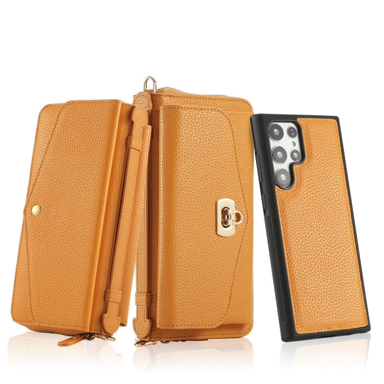 For Samsung Galaxy S22+ 5G Crossbody Multi-functional Zipper Wallet Litchi Leather Phone Case(Orange) - Galaxy S22 5G Cases by buy2fix | Online Shopping UK | buy2fix