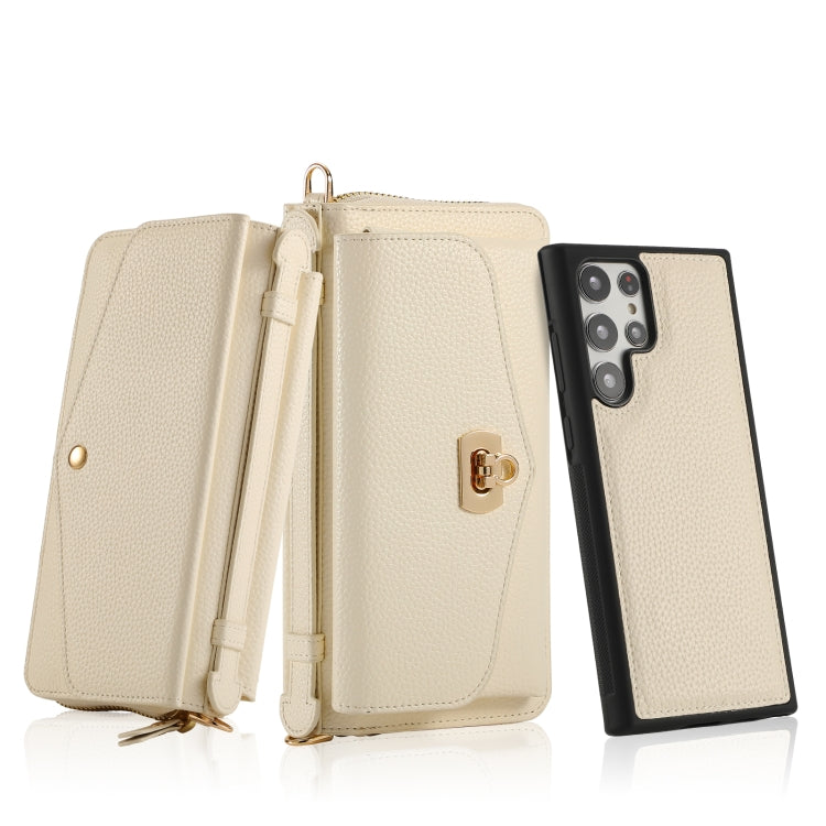 For Samsung Galaxy S22+ 5G Crossbody Multi-functional Zipper Wallet Litchi Leather Phone Case(Beige) - Galaxy S22 5G Cases by buy2fix | Online Shopping UK | buy2fix