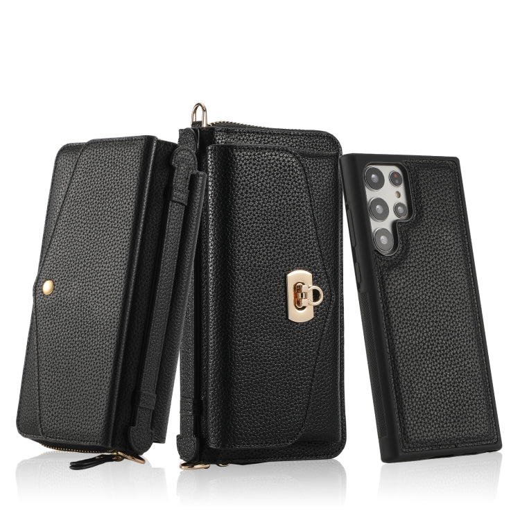For Samsung Galaxy S22 5G Crossbody Multi-functional Zipper Wallet Litchi Leather Phone Case(Black) - Galaxy S22 5G Cases by buy2fix | Online Shopping UK | buy2fix