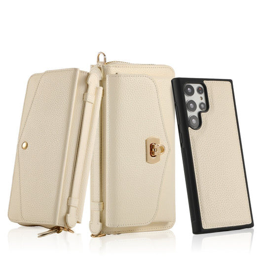 For Samsung Galaxy S22 5G Crossbody Multi-functional Zipper Wallet Litchi Leather Phone Case(Beige) - Galaxy S22 5G Cases by buy2fix | Online Shopping UK | buy2fix