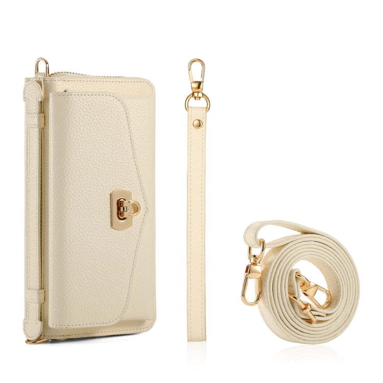 For Samsung Galaxy S22 5G Crossbody Multi-functional Zipper Wallet Litchi Leather Phone Case(Beige) - Galaxy S22 5G Cases by buy2fix | Online Shopping UK | buy2fix