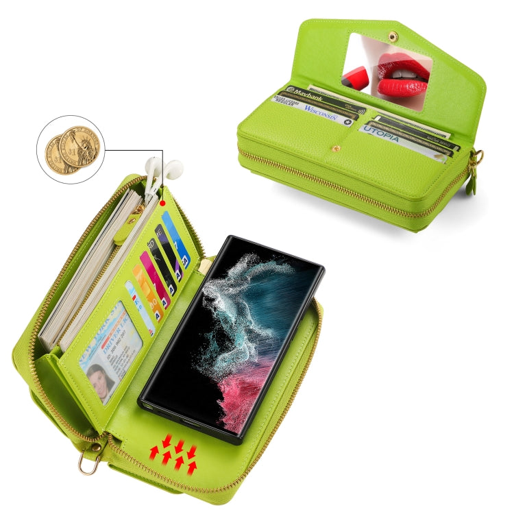 For Samsung Galaxy S22 5G Crossbody Multi-functional Zipper Wallet Litchi Leather Phone Case(Green) - Galaxy S22 5G Cases by buy2fix | Online Shopping UK | buy2fix