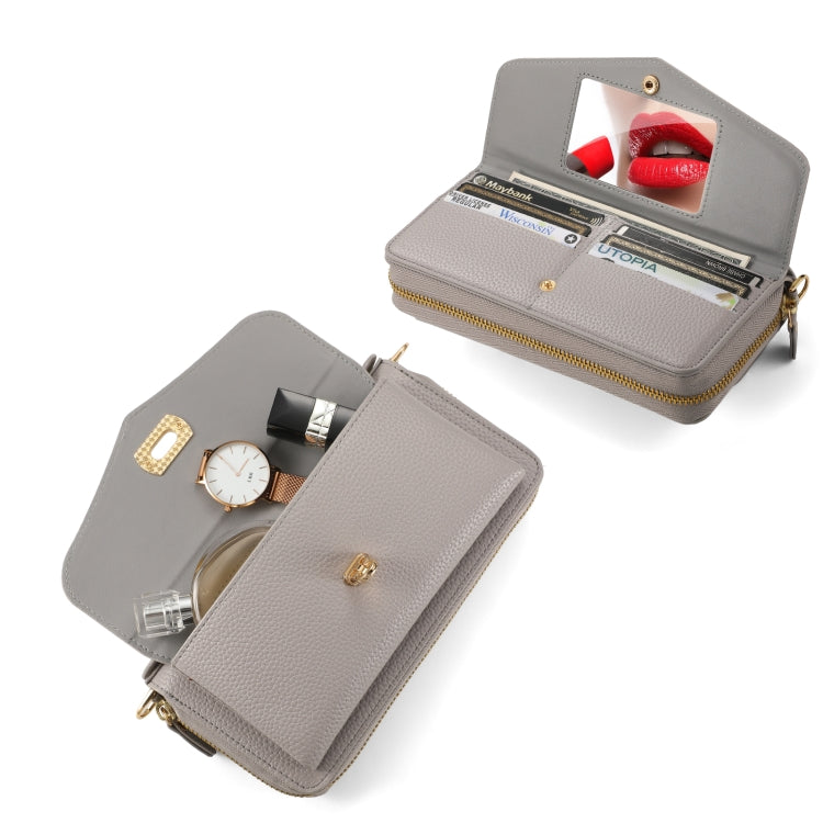 For Samsung Galaxy Note20 Ultra Crossbody Multi-functional Zipper Wallet Litchi Leather Phone Case(Grey) - Galaxy Phone Cases by buy2fix | Online Shopping UK | buy2fix