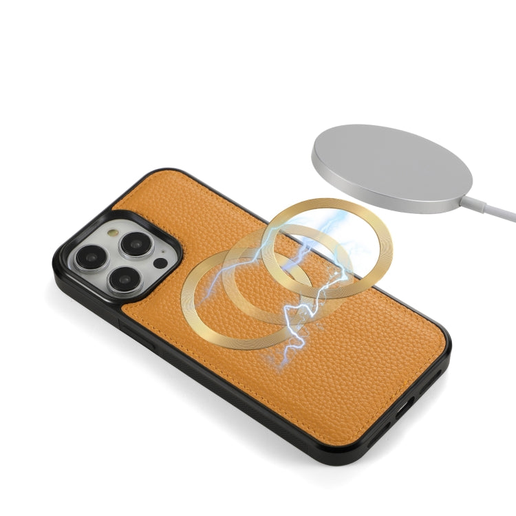 For iPhone 14 MagSafe Crossbody Multi-functional Zipper Wallet Litchi Leather Phone Case(Orange) by buy2fix