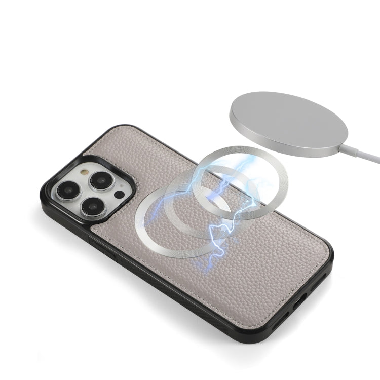 For iPhone 14 MagSafe Crossbody Multi-functional Zipper Wallet Litchi Leather Phone Case(Grey) by buy2fix