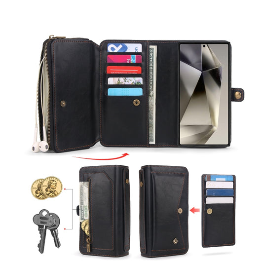 For Samsung Galaxy S24+ 5G Multi-functional Zipper Wallet Leather Phone Case(Black) - Galaxy S24+ 5G Cases by buy2fix | Online Shopping UK | buy2fix