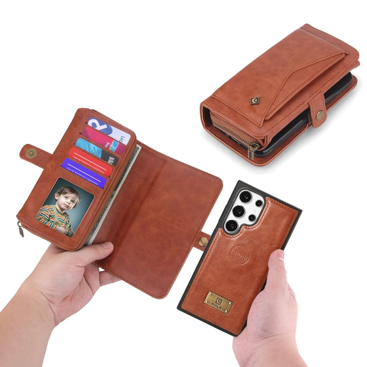 For Samsung Galaxy S24+ 5G Multi-functional Zipper Wallet Leather Phone Case(Orange) - Galaxy S24+ 5G Cases by buy2fix | Online Shopping UK | buy2fix