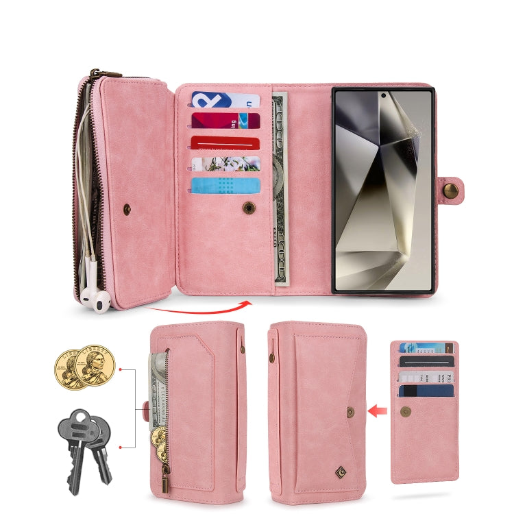 For Samsung Galaxy S24+ 5G Multi-functional Zipper Wallet Leather Phone Case(Pink) - Galaxy S24+ 5G Cases by buy2fix | Online Shopping UK | buy2fix