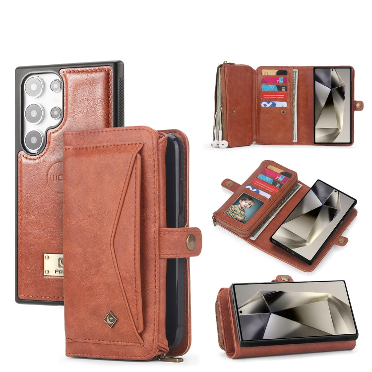 For Samsung Galaxy S24 5G Multi-functional Zipper Wallet Leather Phone Case(Orange) - Galaxy S24 5G Cases by buy2fix | Online Shopping UK | buy2fix