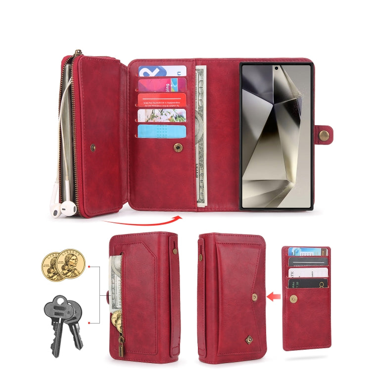 For Samsung Galaxy S24 5G Multi-functional Zipper Wallet Leather Phone Case(Red) - Galaxy S24 5G Cases by buy2fix | Online Shopping UK | buy2fix