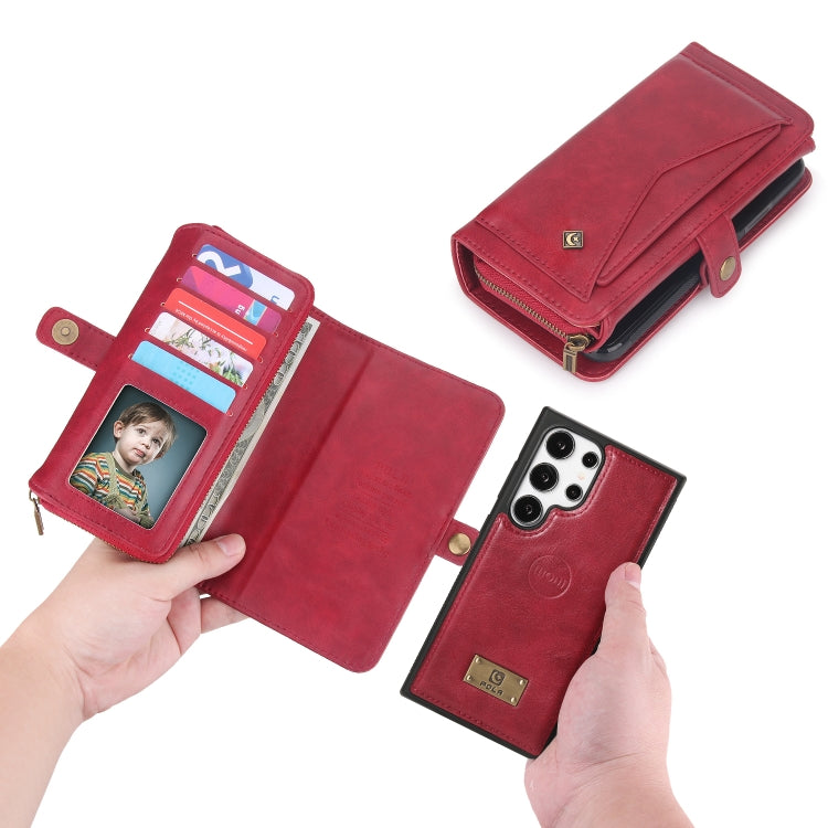 For Samsung Galaxy S24 5G Multi-functional Zipper Wallet Leather Phone Case(Red) - Galaxy S24 5G Cases by buy2fix | Online Shopping UK | buy2fix